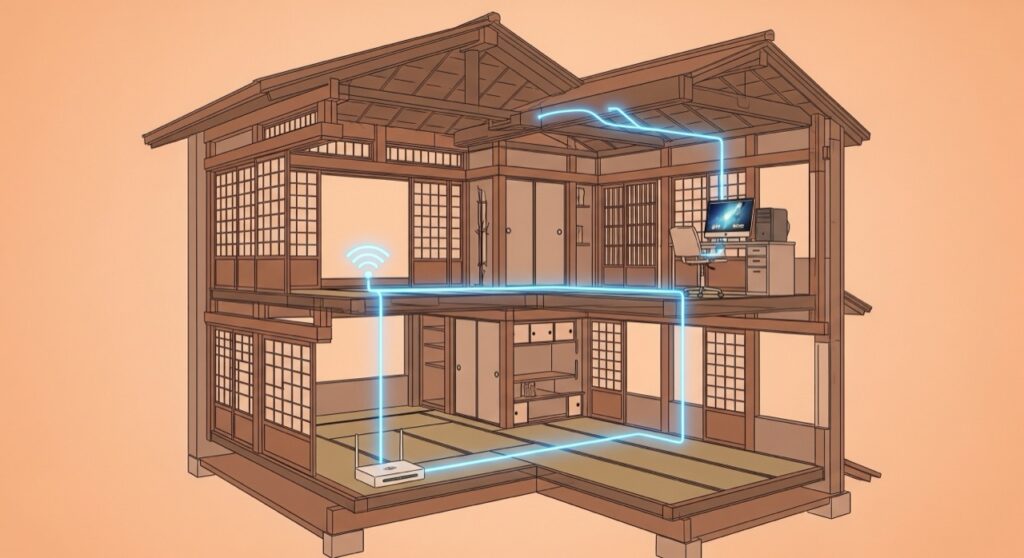 1階にルーターを置いて2階で有線接続したい場合