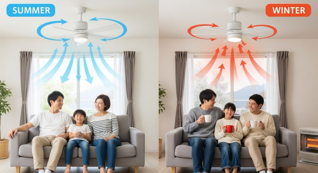 夏と冬で回転の向きを変えるのが重要