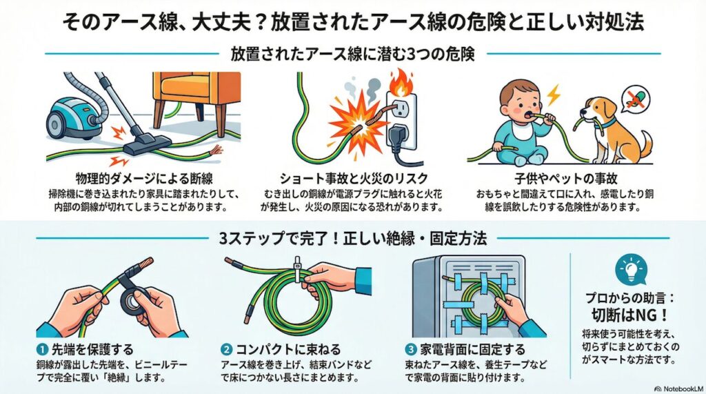 線が切れたり床に垂らす状態のリスク