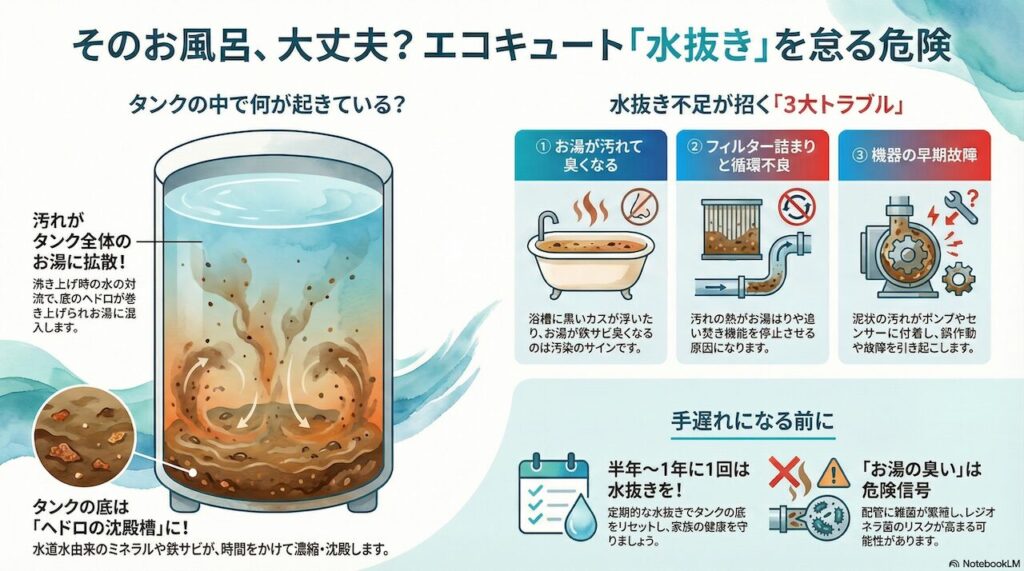 水抜きしたことがない場合に起きるトラブル