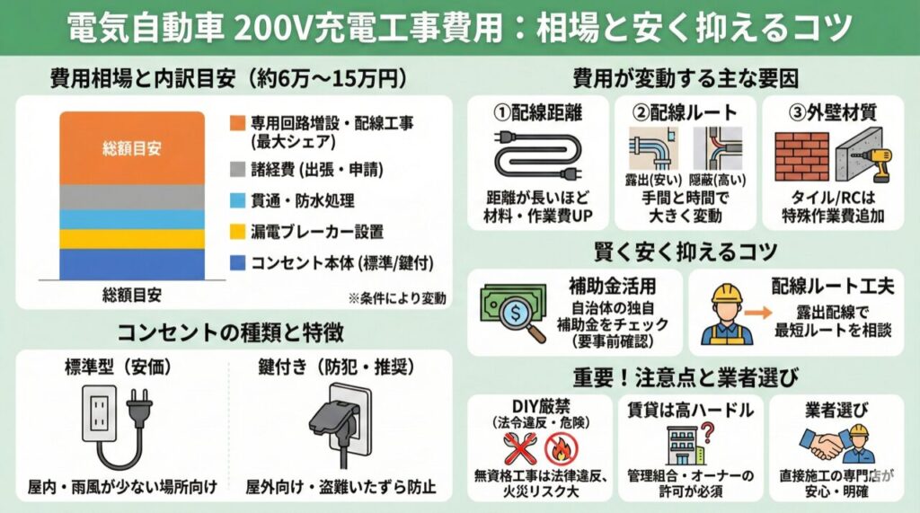 電気自動車 200V充電工事費用：相場と安く抑えるコツ