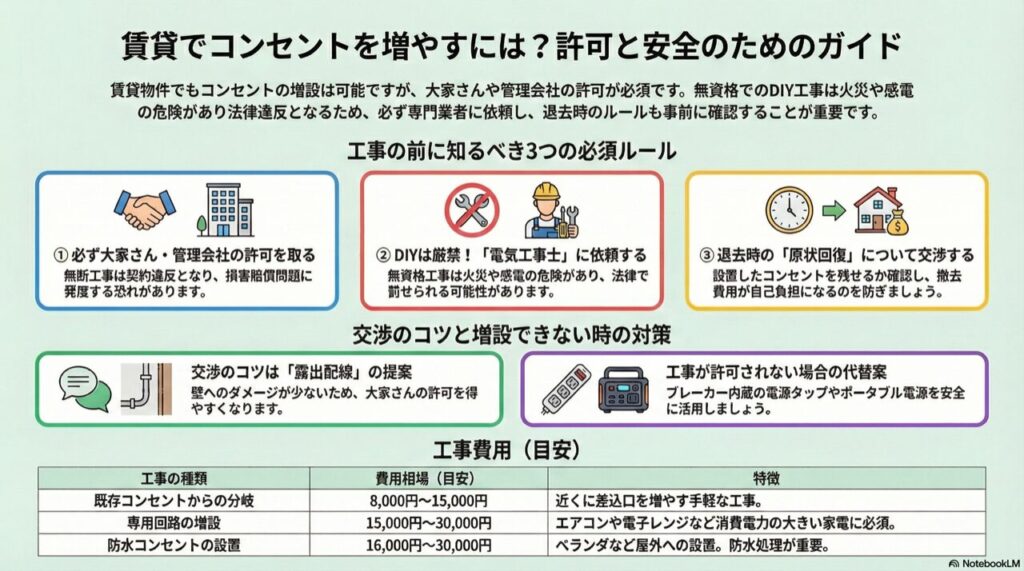賃貸でコンセントを増やすには？許可と安全のためのガイド