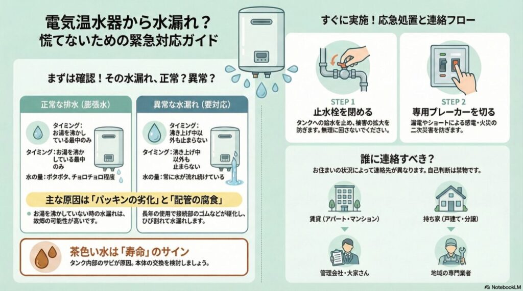電気温水器から水漏れ？慌てないための緊急対応ガイド