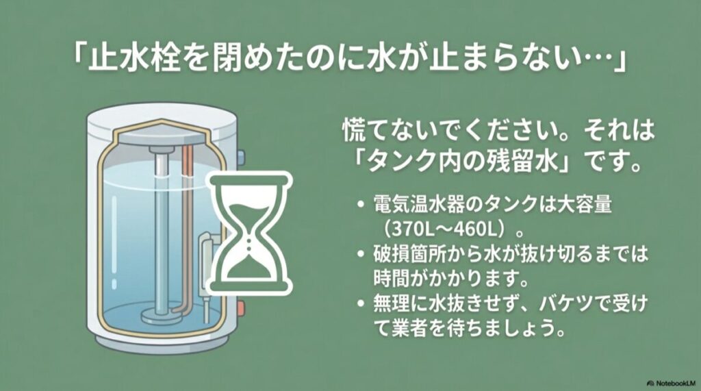 タンクの断面図と砂時計のイラスト、370L〜460Lの容量表示