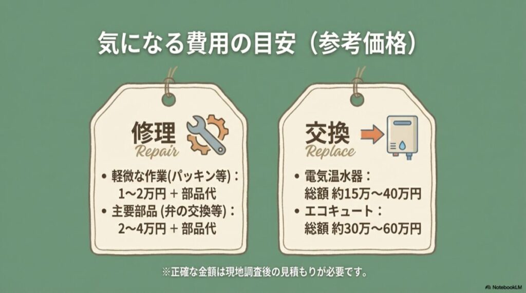 修理（1〜4万円）と交換（15〜60万円）の参考価格まとめ