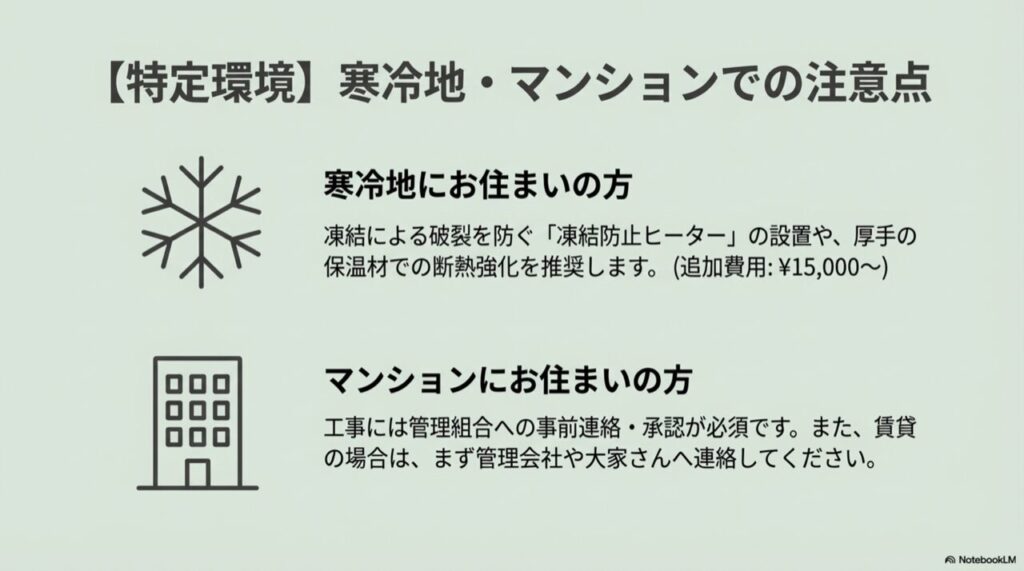 寒冷地の凍結防止ヒーター設置とマンション管理組合への許可申請についての解説