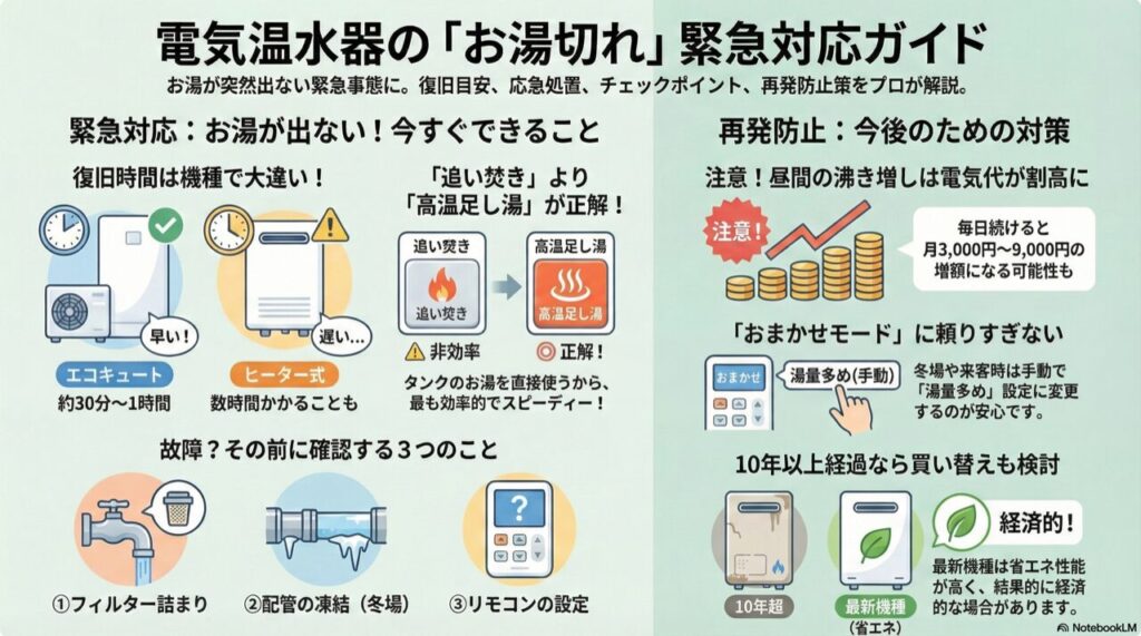 電気温水器のお湯切れ復活！すぐシャワーを使う裏技と沸き増し時間