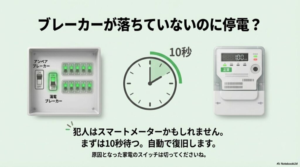 スマートメーターの液晶画面と10秒カウントのイラスト