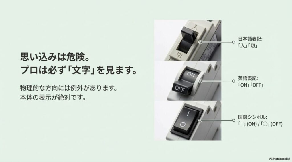 入/切、ON/OFF、縦棒/丸の対応表イラスト