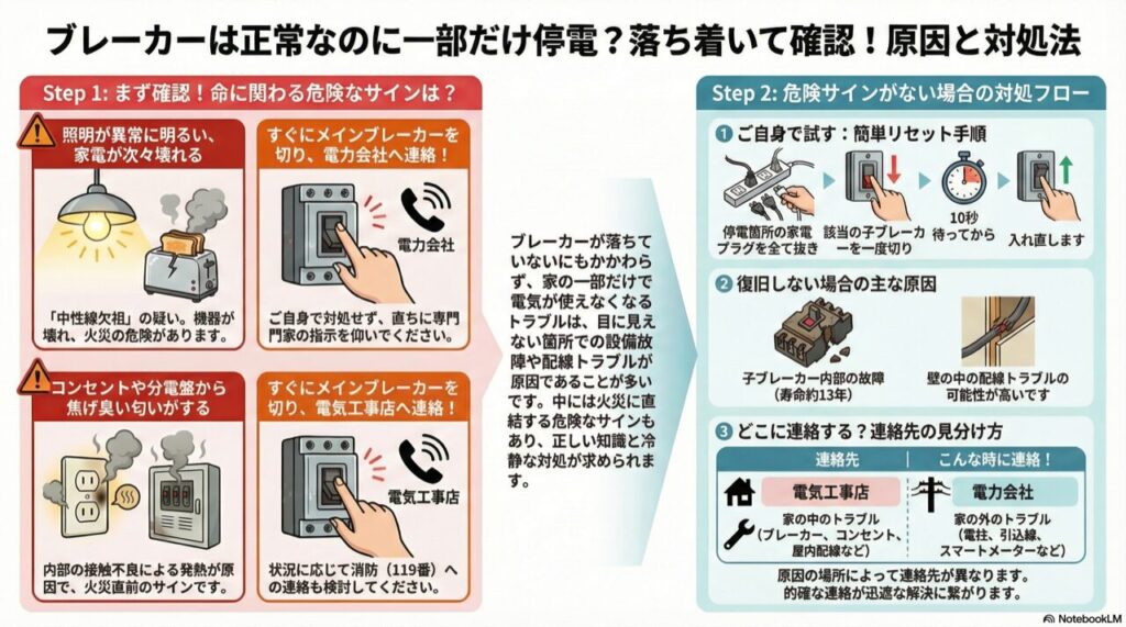 ブレーカーは正常なのに一部だけ停電？落ち着いて確認！原因と対処法