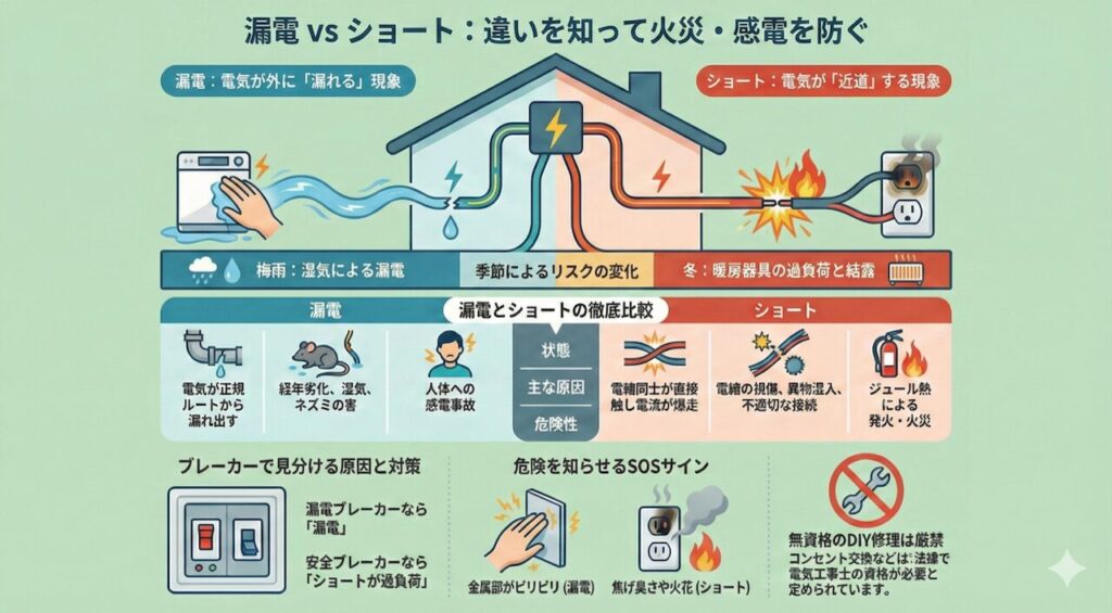 漏電VSショート：違いを知って火災・感電を防ぐ