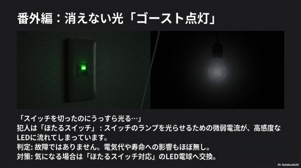 ほたるスイッチの微弱電流がLEDに流れている仕組みの図解