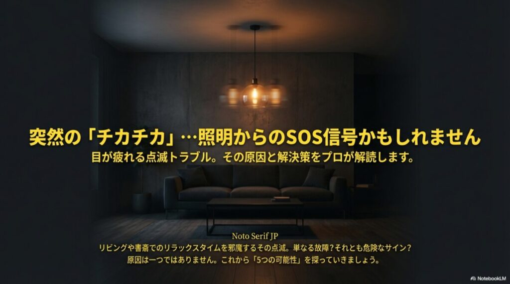 暗闇でチカチカと点滅する電球のイメージイラスト