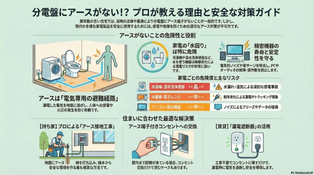 分電盤にアースがない!?プロが教える理由と安全な対策ガイド