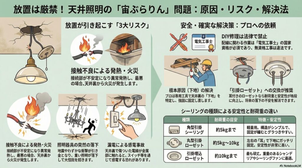 角型引掛シーリングが宙ぶらりん！原因と危険性や直し方を解説