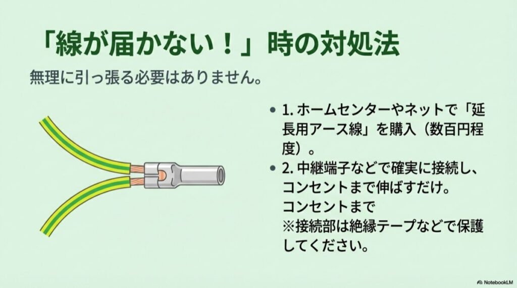 2本のアース線を中継端子で接続している様子