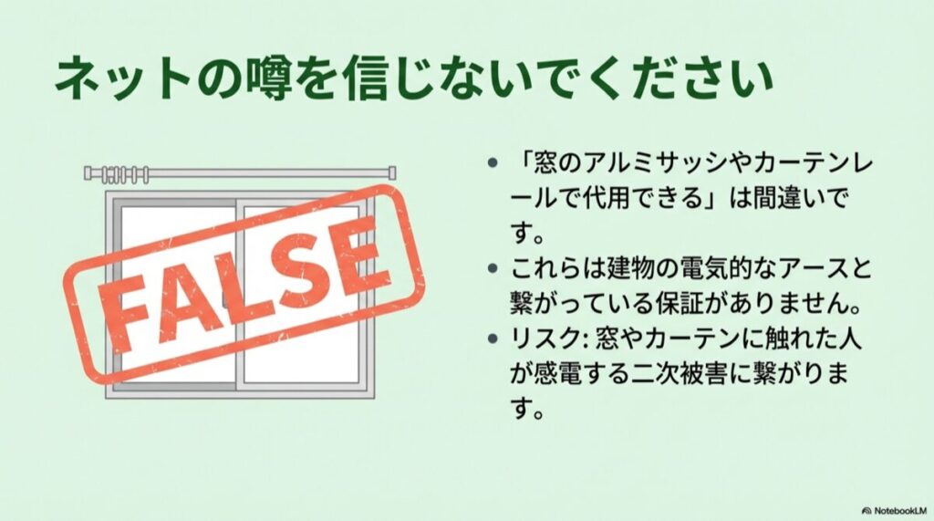 窓のイラストに「FALSE（間違い）」という赤いスタンプが押されている画像