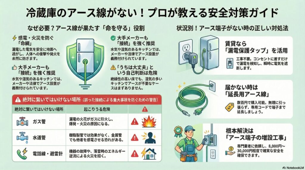 冷蔵庫のアース線がない！プロが教える安全対策ガイド