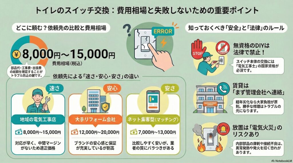 トイレのスイッチ交換：費用相場と失敗しないための重要ポイント