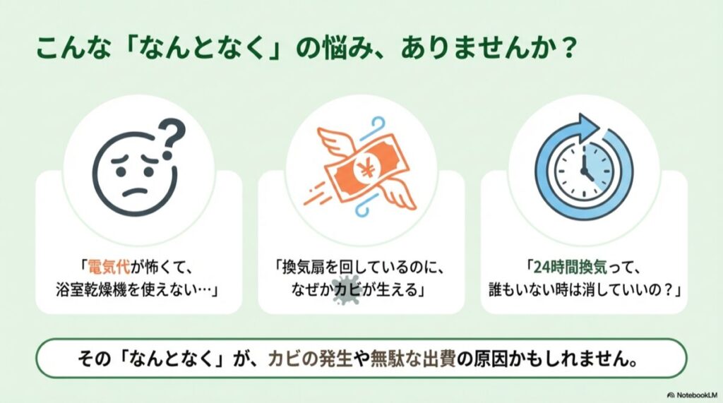 一般的な壁掛け換気扇と天井埋込型浴室乾燥機のイラスト