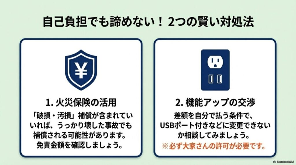 災保険のシールドアイコンと機能アップの交渉に関する図解