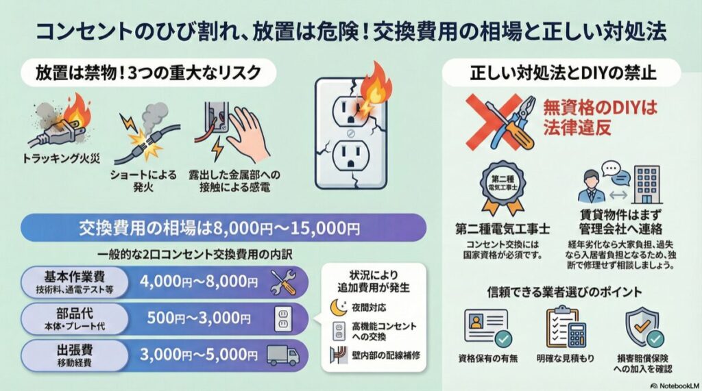 コンセントのひび割れ、放置は危険!交換費用の相場と正しい対処法