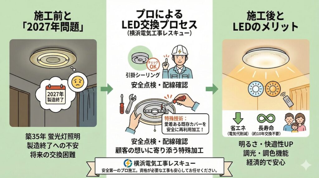 プロによるLED交換プロセス