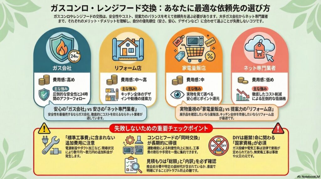 ガスコンロ・レンジフード交換：あなたに最適な依頼先の選び方