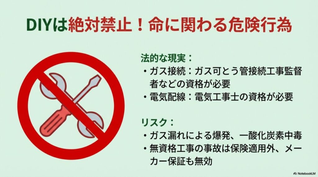 工具に禁止マーク、ガス漏れや爆発などのリスク説明