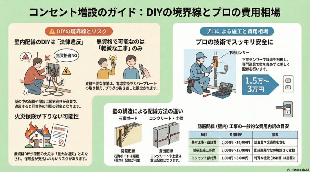 コンセント増設のガイド：DIYの境界線とプロの費用相場