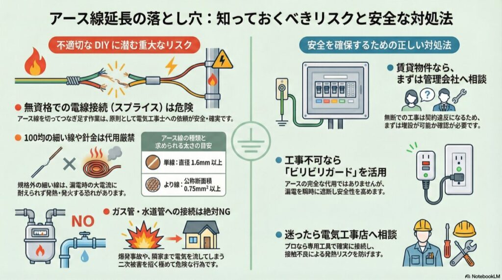 アース線延長の落とし穴：知っておくべきリスクと安全な対処法