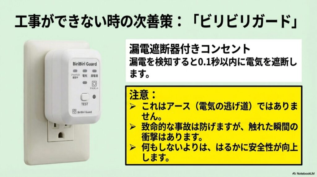 コンセントに差し込んで使用する漏電遮断器（ビリビリガード）の製品イラスト