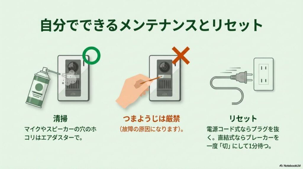 親機や子機のマイク・スピーカーが赤く光り、どこが故障しているかを示す図解