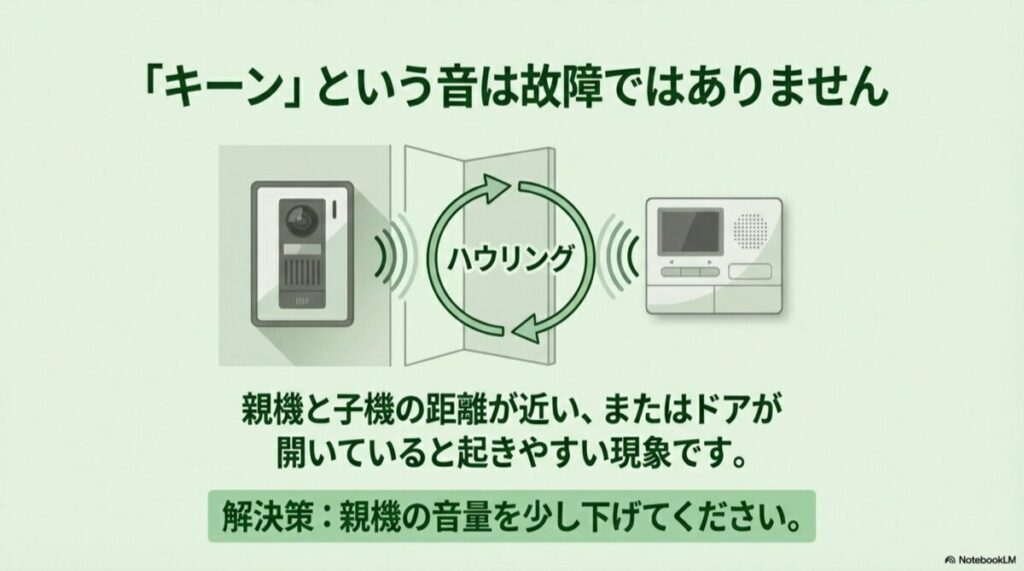 親機と子機の間で音がループ（ハウリング）していることを示す循環矢印のイラスト
