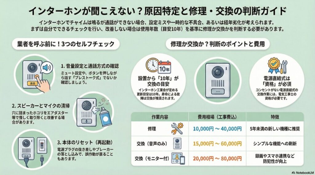 インターホンが聞こえない？原因特定と修理・交換の判断ガイド