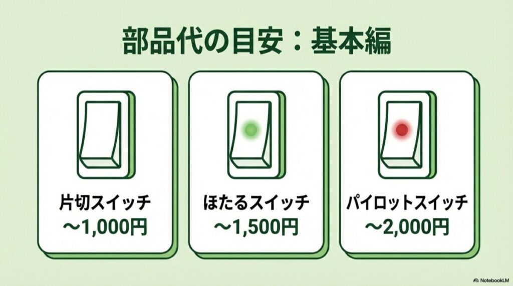 片切、ほたる、パイロットスイッチのイラストと価格目安