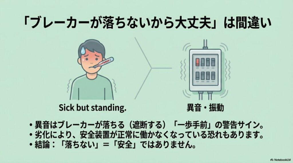 熱があるが立っていられる人のイラスト（ブレーカーの擬人化）