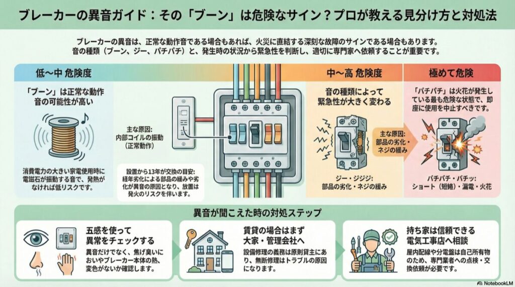 ブレーカーの異音ガイド：その「ブーン」は危険なサイン？プロが教える見分け方と対処法