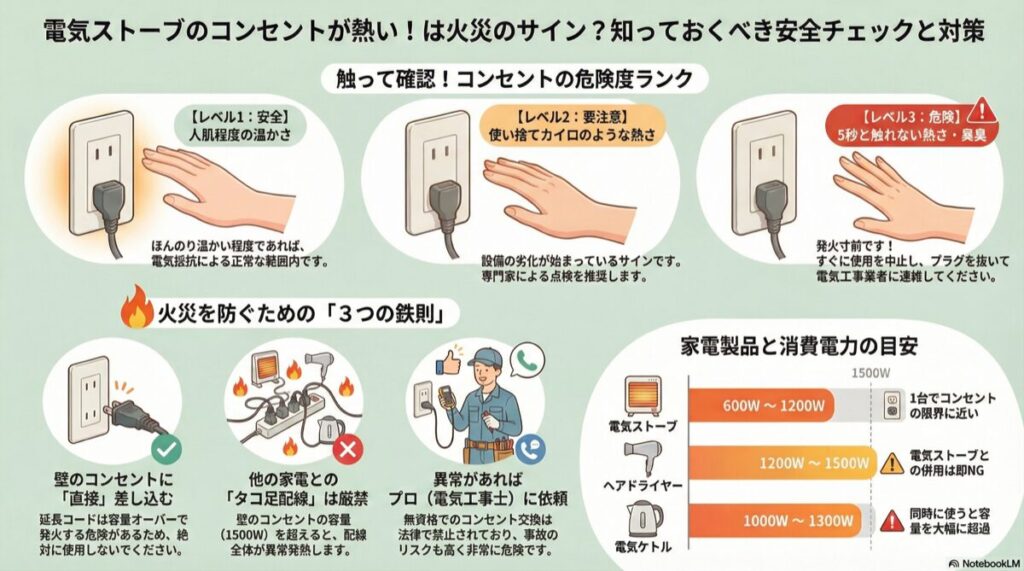 電気ストーブのコンセントが熱い!は火災のサイン?知っておくべき安全チェックと対策
