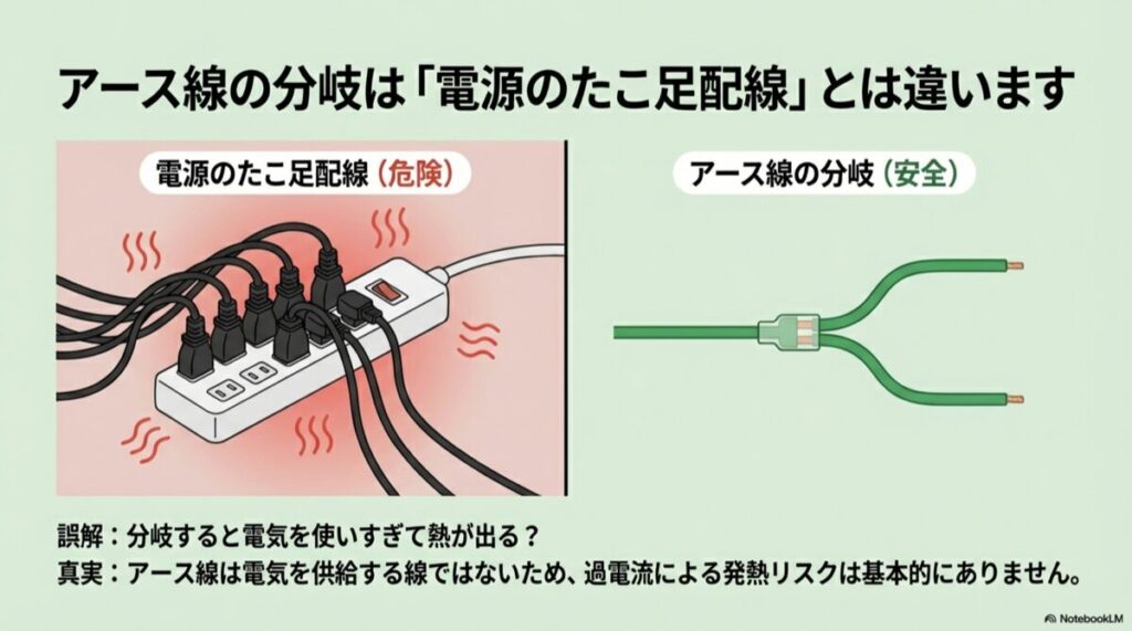 電源タップにプラグを挿しすぎて過電流が発生し、コードが発熱している危険なイラスト