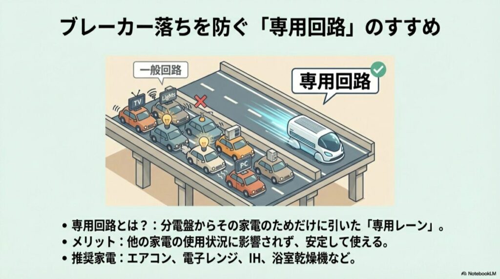 一般回路の渋滞した道路と、専用回路の空いている専用レーンを車に例えた比較図