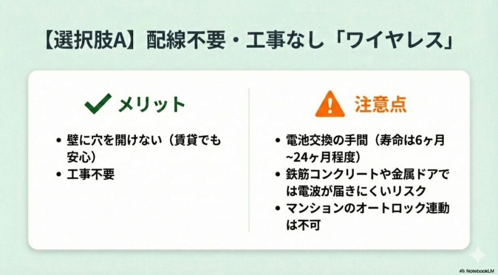 工事不要だが電池交換が必要など、ワイヤレスタイプの長所と短所まとめ