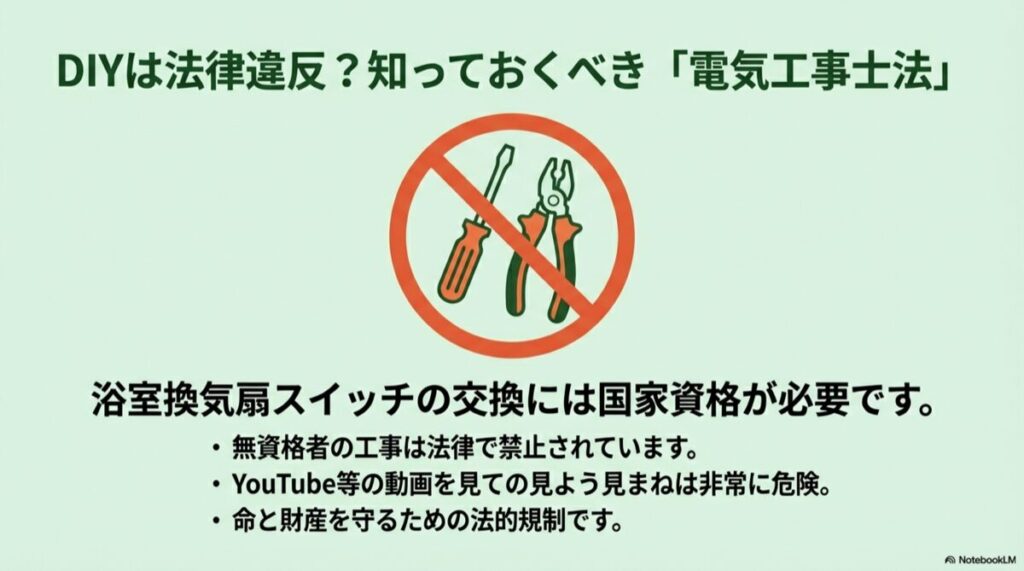 ドライバーとペンチにバツ印がついた、無資格工事禁止のマーク