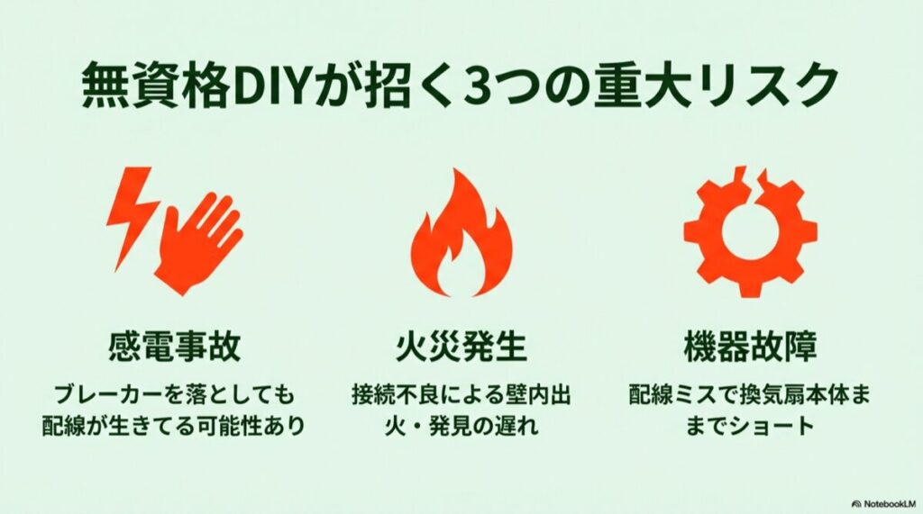 感電、火災、機器故障を象徴する警告アイコン