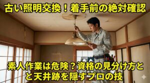 ぶら下がりタイプの古い照明器具交換!注意点と天井跡の隠し方