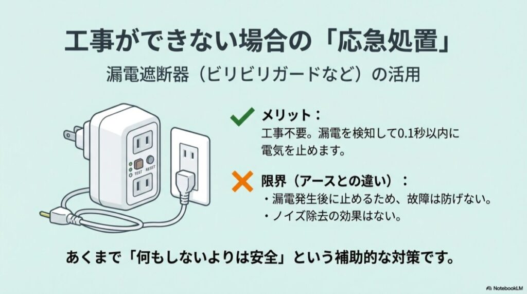 コンセントに直接差し込んで漏電を防ぐ漏電遮断器のイラスト