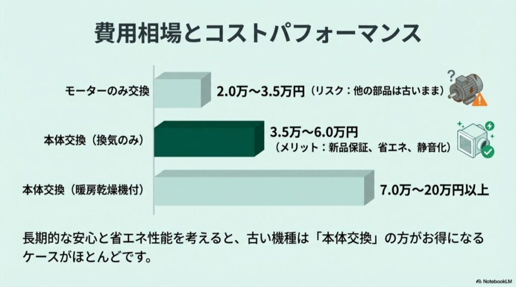 換気扇のモーターのみ交換、本体交換、暖房乾燥機付きへの交換それぞれの費用相場とメリット