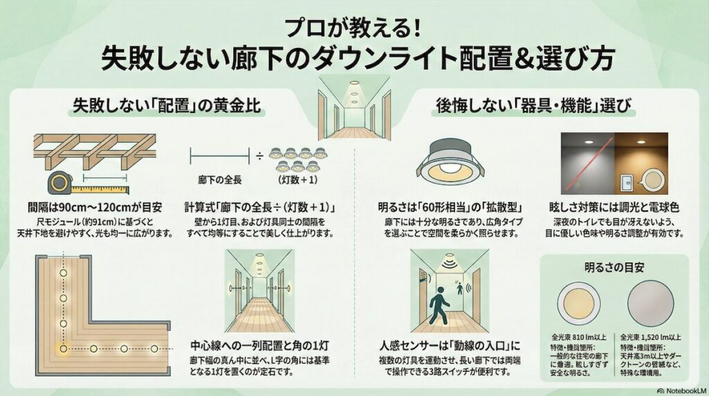 失敗しない廊下のダウンライト配置＆選び方