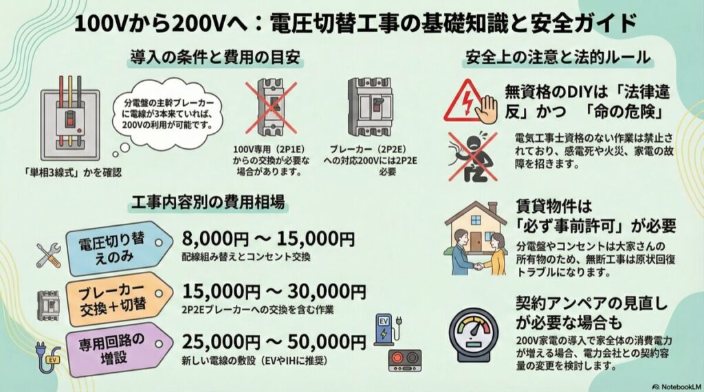 100Vから200Vへ：電圧切替工事の基礎知識と安全ガイド