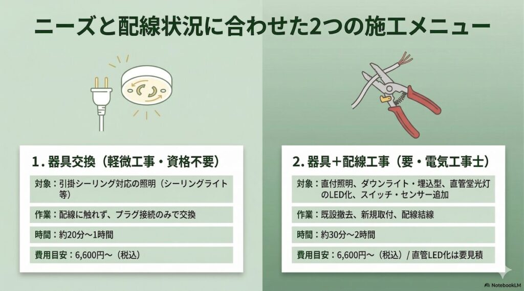 ニーズと配線状況に合わせた2つの施工メニュー